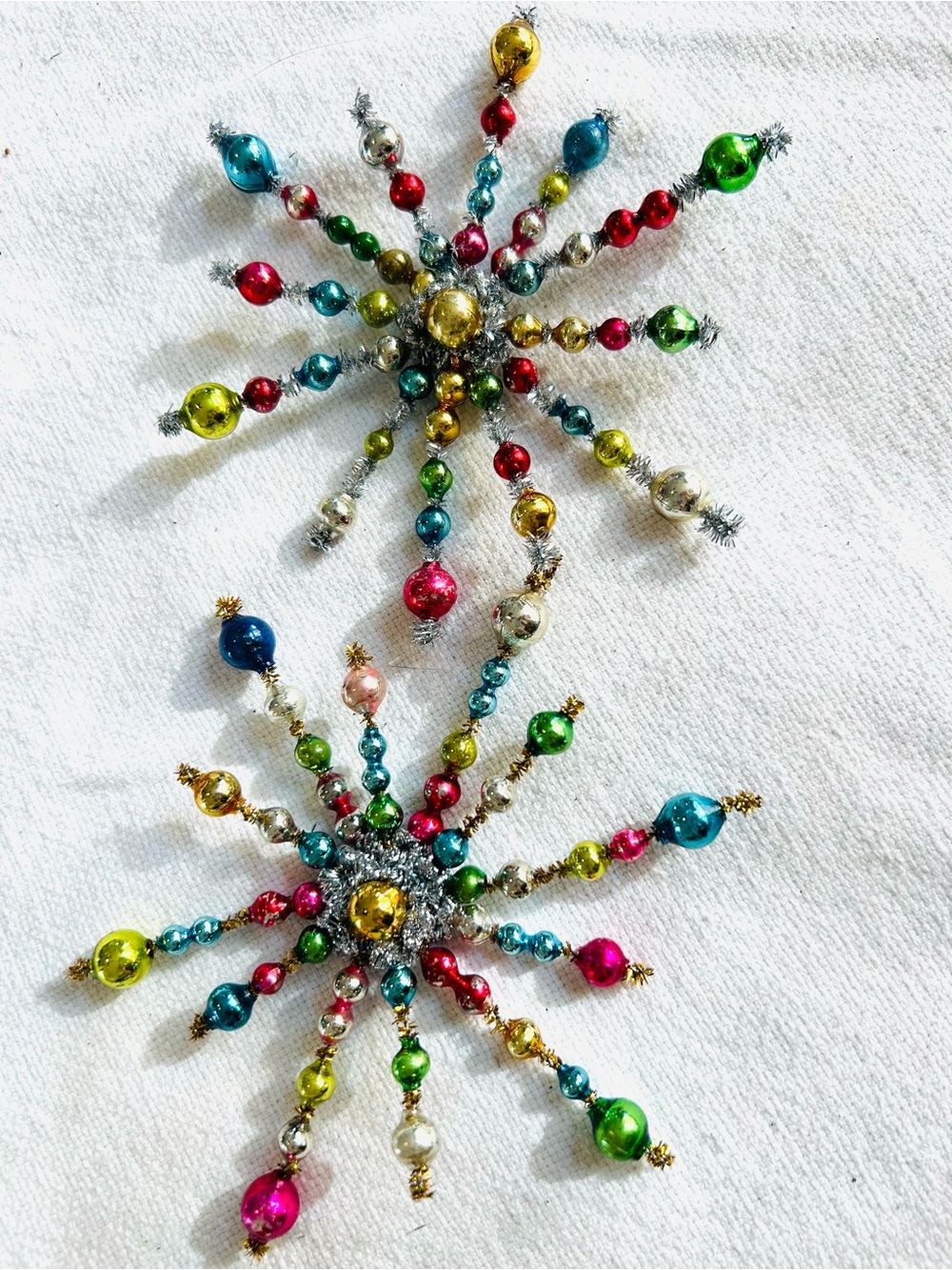 Vintage repurposed holiday star burst mercury glass garland bead X-mas Ornaments